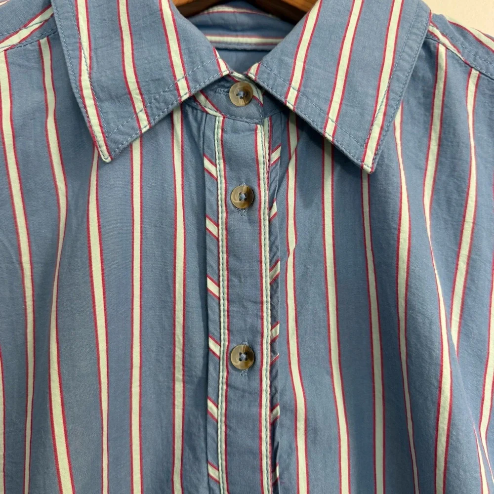 FREE PEOPLE We The Free Striped Varsity Vibes Shirt / Blue Combo - Picture 6 of 15